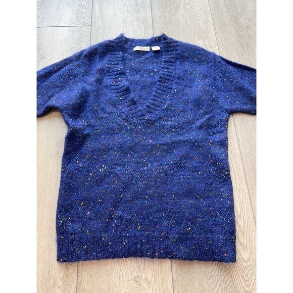 Le Moda Mohair Blend V-Neck Sweater 80's Speckled | Blue | Womens Size Medium - Picture 3 of 13
